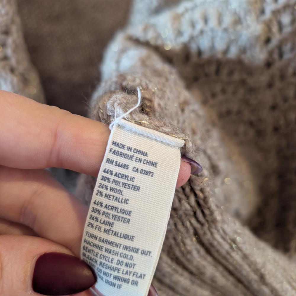American Eagle Outfitters Taupe With Gold Accent Knit Cardigan - Picture 3 of 9